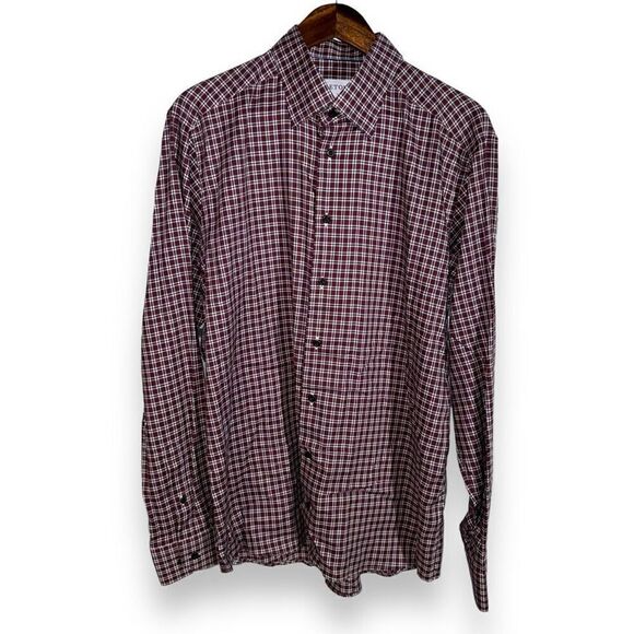 Eton Slim Fit Non-Iron Red Check BD Dress Shirt Size XL 17 - Picture 1 of 8